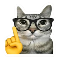 a cat with glasses is holding up a finger