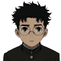 an anime character with glasses and a black suit